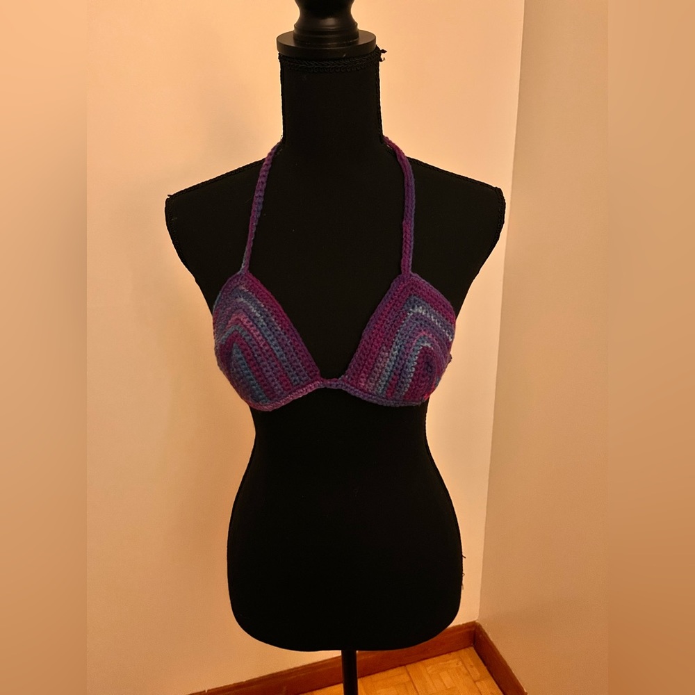 Handmade Multicolored purple and blue crocheted bralette